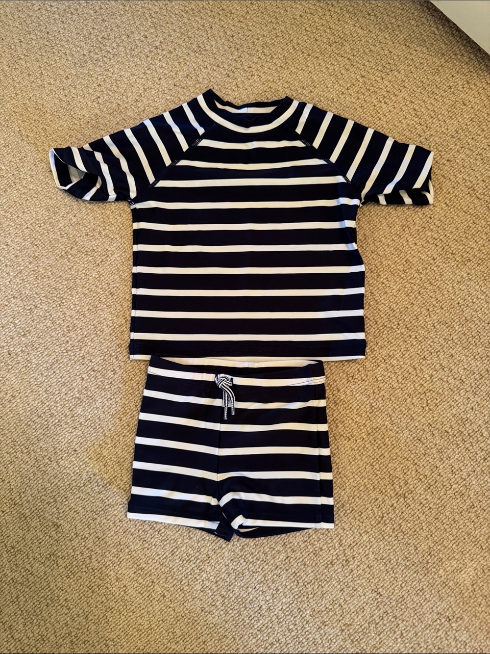 Janie and Jack Navy & White Striped Kids Rashguard Set